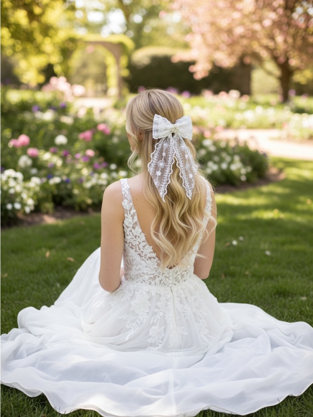 Elegant White Lace Hair Bow Clip ,Handmade and NWOT